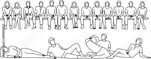 Group gathered in park with bench seating and ground lounging