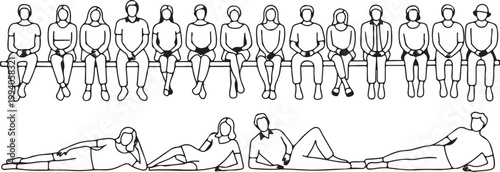 People reclining on ground propped on elbows and lying flat