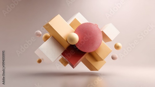 Abstract composition of geometric shapes with soft colors and textures creating a modern artistic design for backgrounds and creative projects