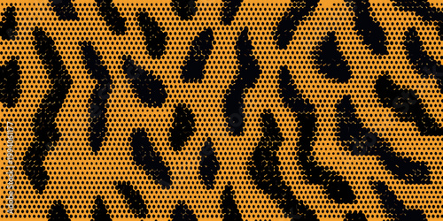 Abstract tiger stripes pattern with halftone dots on orange background