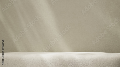 Closeup minimal podium platform in studio setup. Clean soft light background for product mockup and branding.