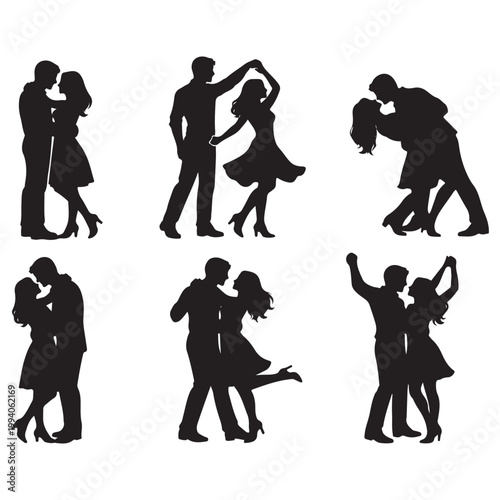 Happy Couple Dancing Silhouettes – Romantic Vector Collection