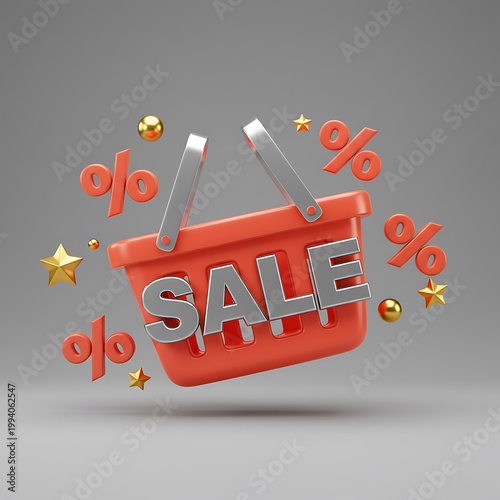 Sale! 3D Render: Floating Basket of Savings