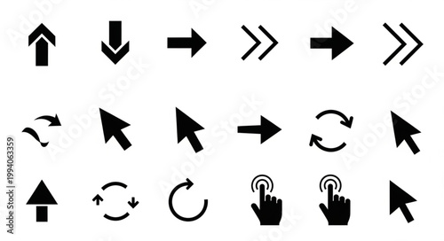 Collection of various arrow and cursor icons for digital interfaces.