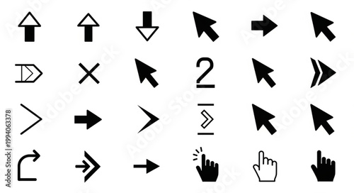Collection of various arrow and cursor icons for digital interfaces.