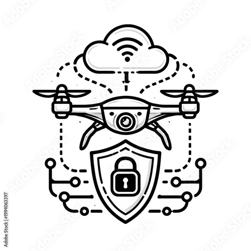 Modern drone technology with cloud connectivity and advanced security features illustrated