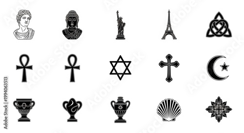 Collection of Religious and Cultural Symbols Icons.