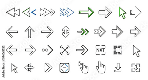 Collection of various arrow icons and cursors in different styles.