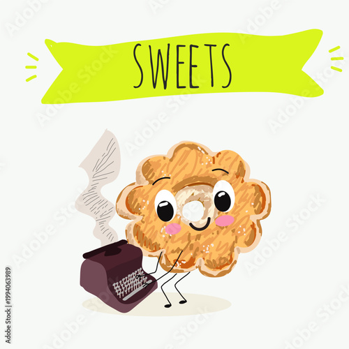 Funny Characters cantucci, canestrelli, italy dessert, hand drawn vector illustration.
