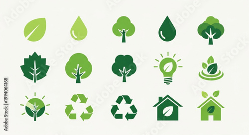 Collection of green eco friendly icons and symbols.