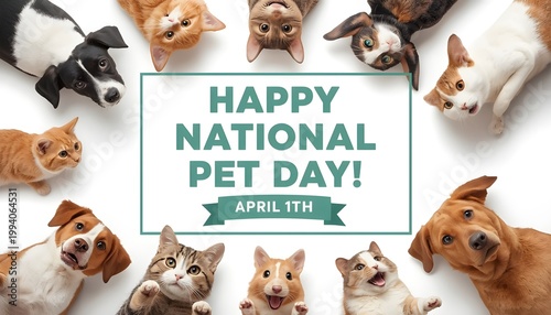 Happy National Pet Day Celebration with Cats and Dogs Highlighting Companionship, Joy, and Pet Appreciation on April 11th