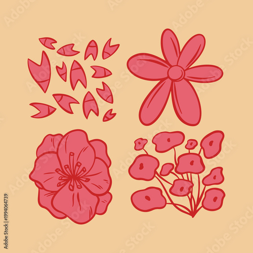 cute sun flower with pink color set 