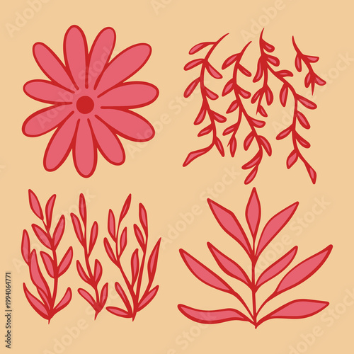 cute sun flower with pink color set 