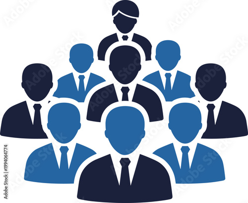 Diverse team members in suits and ties, organized in rows, representing leadership and unity in business settings.