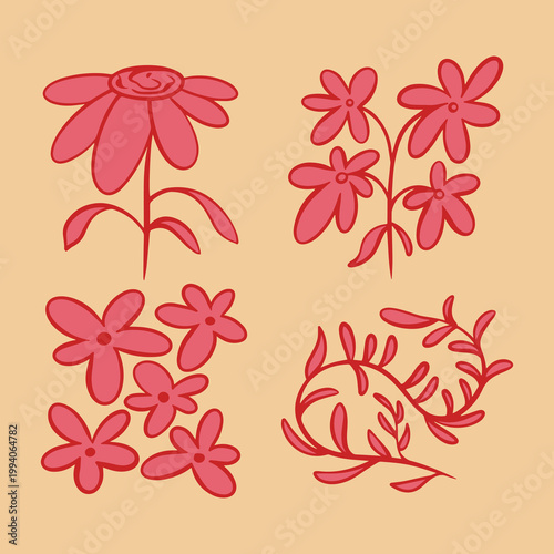 cute sun flower with pink color set 