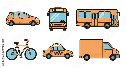 Collection of Orange Transportation Vehicles and Bicycle.