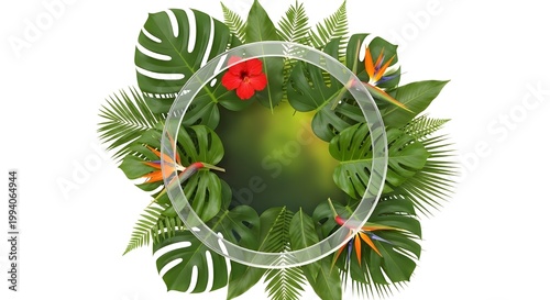 Tropical Leaf Circle Frame Transparent PNG – Organic Product Display Background
