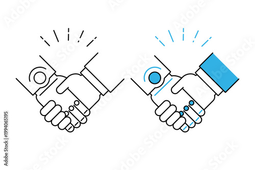 ロボットとビジネスマンが握手をしているアイコン―AIとの共存イメージ