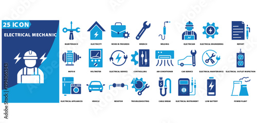 electrical mechanic icon set of maintenance, electricity, work in progress, wrench, welding, electrician, electrical engineering, electrical mechanic, report, motor, voltmeter, electrical service,
