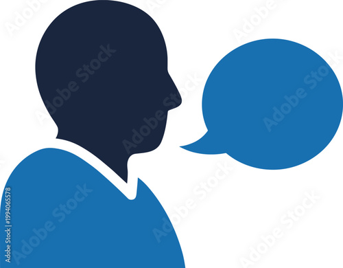 Speaking person silhouette icon with speech bubble representing communication and verbal dialogue in social media.