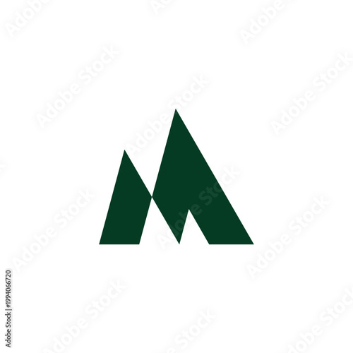 letter m simple sharp mountain green logo vector