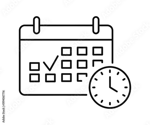 A calendar with a checkmark and a clock representing scheduling