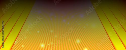 Abstract luxury golden yellow background with diagonal geometric stripes and glowing bokeh lights. Vector Eps 10