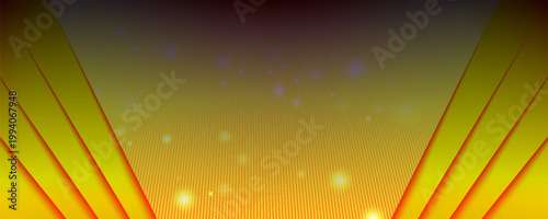 Abstract luxury golden yellow background with diagonal geometric stripes and glowing bokeh lights. Vector Eps 10