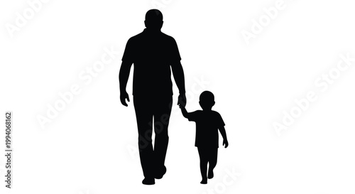 A loving father holds his child's hand walking together in a heartwarming father and child moment of family bonding