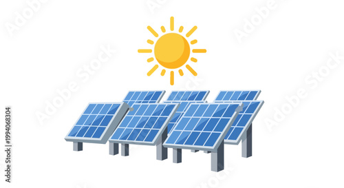 Solar panels with sun icon representing renewable energy concept