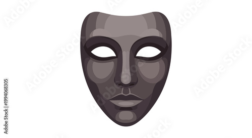 Dark theatrical mask with hollow eyes on white background