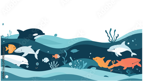 vector showing sea views and sea animals
