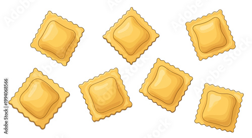 Realistic vector illustration of uncooked ravioli pasta on white background