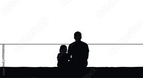 Silhouette of a loving father and child sitting together, enjoying family bonding and togetherness on a peaceful evening