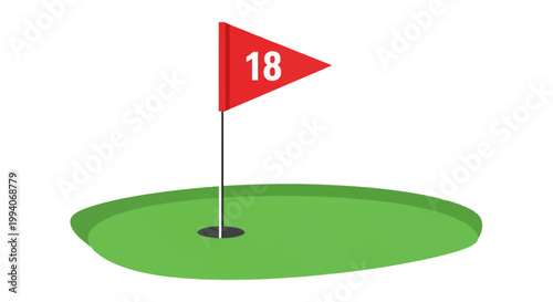 Golf hole with red flag on green course illustration