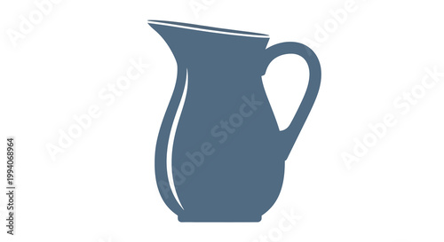 Minimalistic blue silhouette of a ceramic pitcher on white background