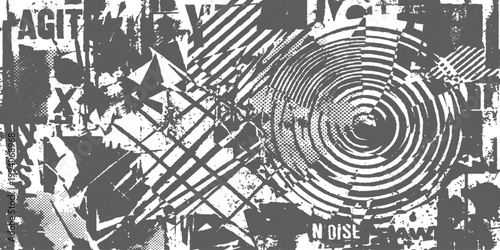 Abstract Graphic Design: A dynamic abstract composition in monochromatic hues, blending lines, shapes, and textures to create a visually striking design.