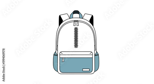 Minimalist blue and white backpack illustration with front pocket