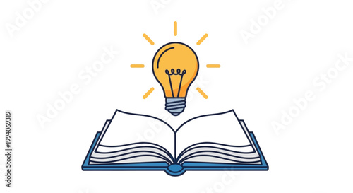 Open book with glowing light bulb symbolizing knowledge and ideas