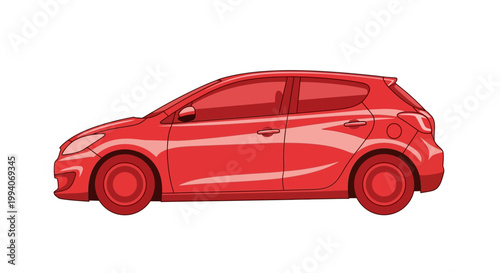 Red compact car side view illustration on white background