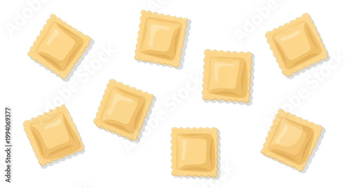 Vector illustration of scattered ravioli pasta on white background