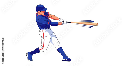 Illustration of a Baseball Player Swinging a Bat in Action Pose