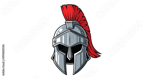 Illustration of a Silver Spartan Helmet with Red Plume