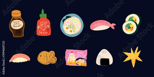 Asian food clipart set preview sushi ramen kawaii food collection