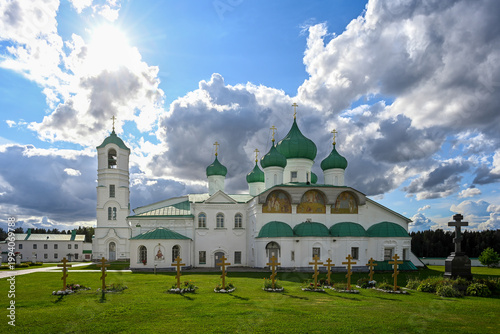 Canvas Print Orthodox Cathedral at the Alexander Svirsky Monastery on a summer day, Leningrad