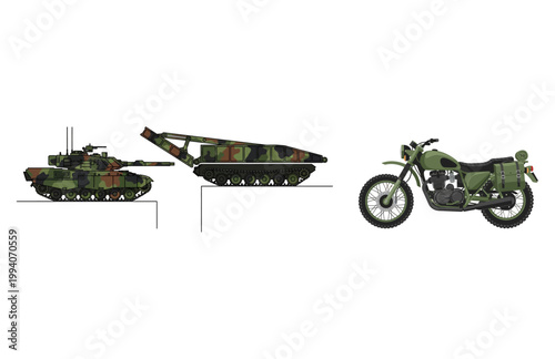 Vector Military Vehicles and Motorcycle Illustration for Design and Military Enthusiasts