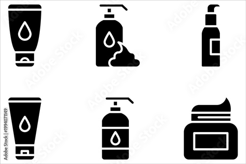 Skincare cream lotion icon set isolated on white background.