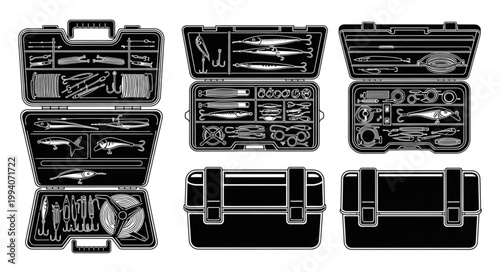 Collection of assorted toolboxes and storage containers.