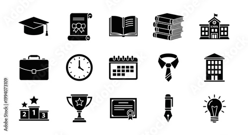 Black and White Education Icons Set.