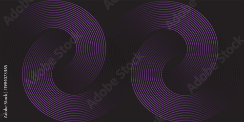 Abstract Purple Circular Line Spirals on Black Background